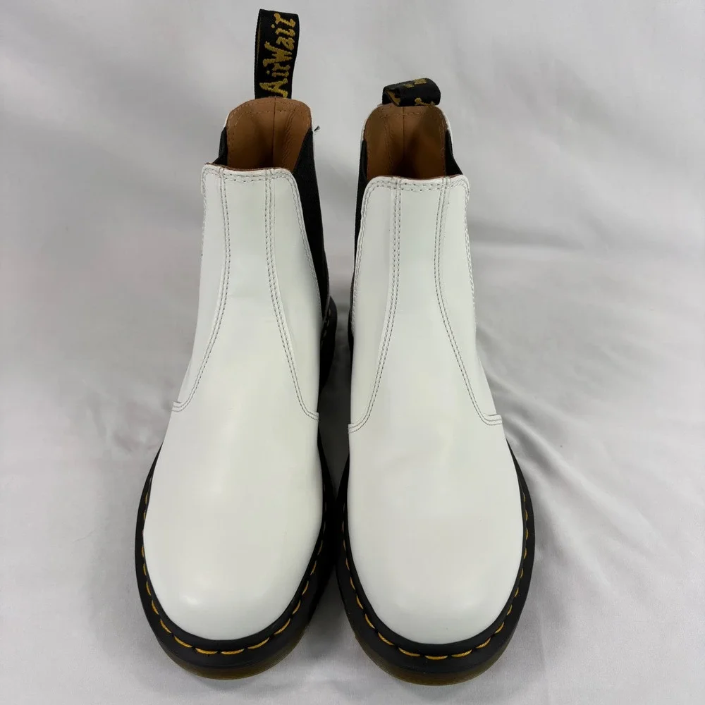 Dr. Martens 2976 YS Chelsea Boots Unisex US W 9 M 8 White Leather Yellow Stitch